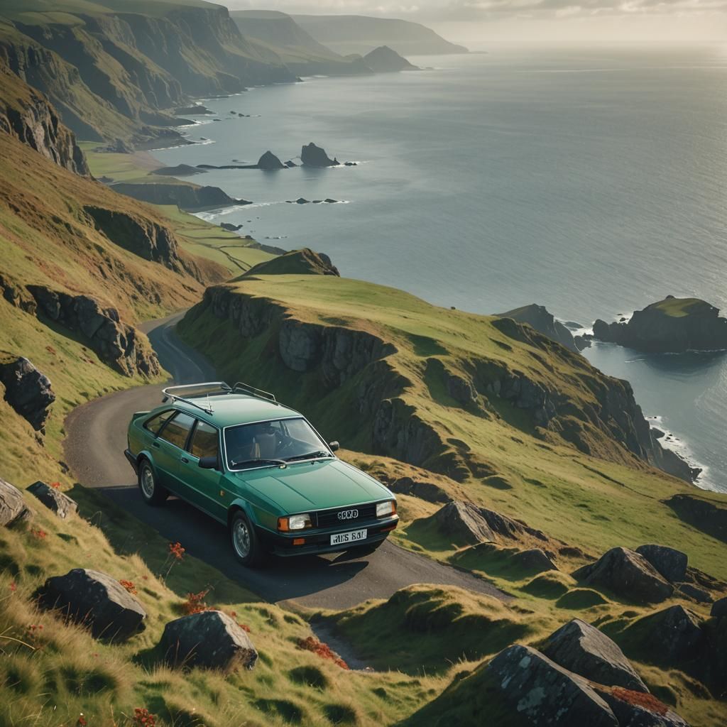 Audi Quattro on English Cliffs: Gauguin-Inspired Painting