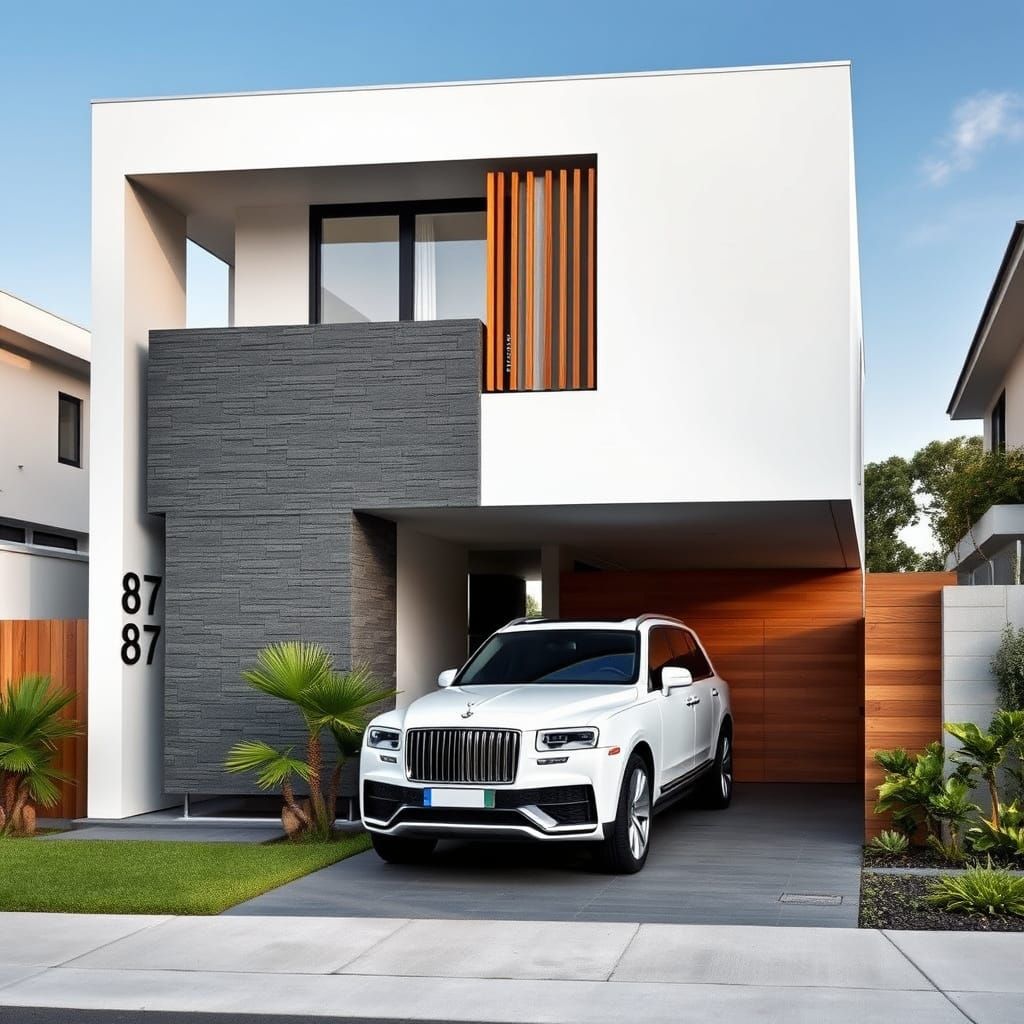 Sleek Modern Two-Story House Facade in Contemporary Design