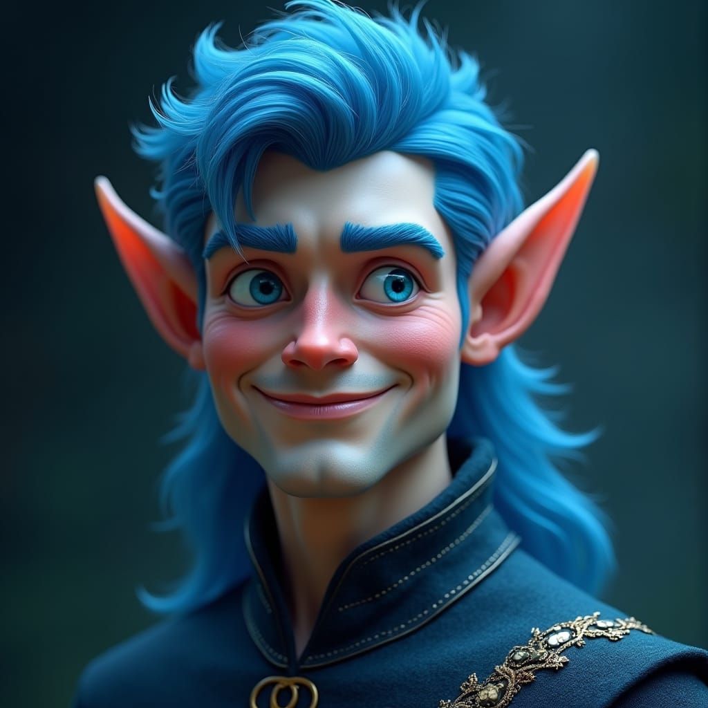 Blue-Haired Elf with Scales in Fantasy Style
