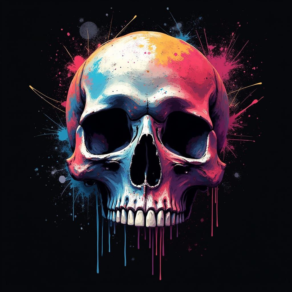 Minimalist Skull Logo with Graffiti Art Splash