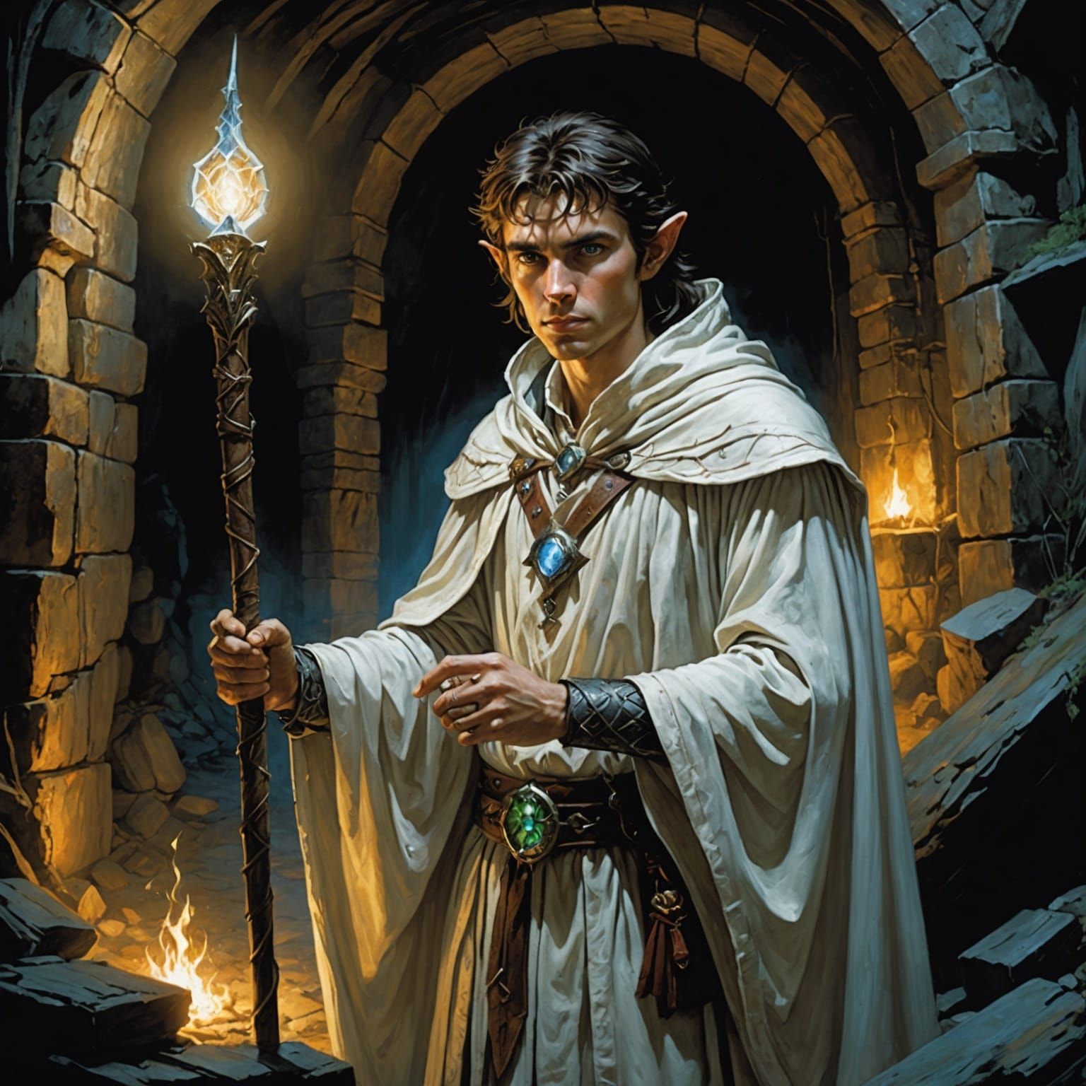 Elf Sorcerer Discovering Magic Artifacts