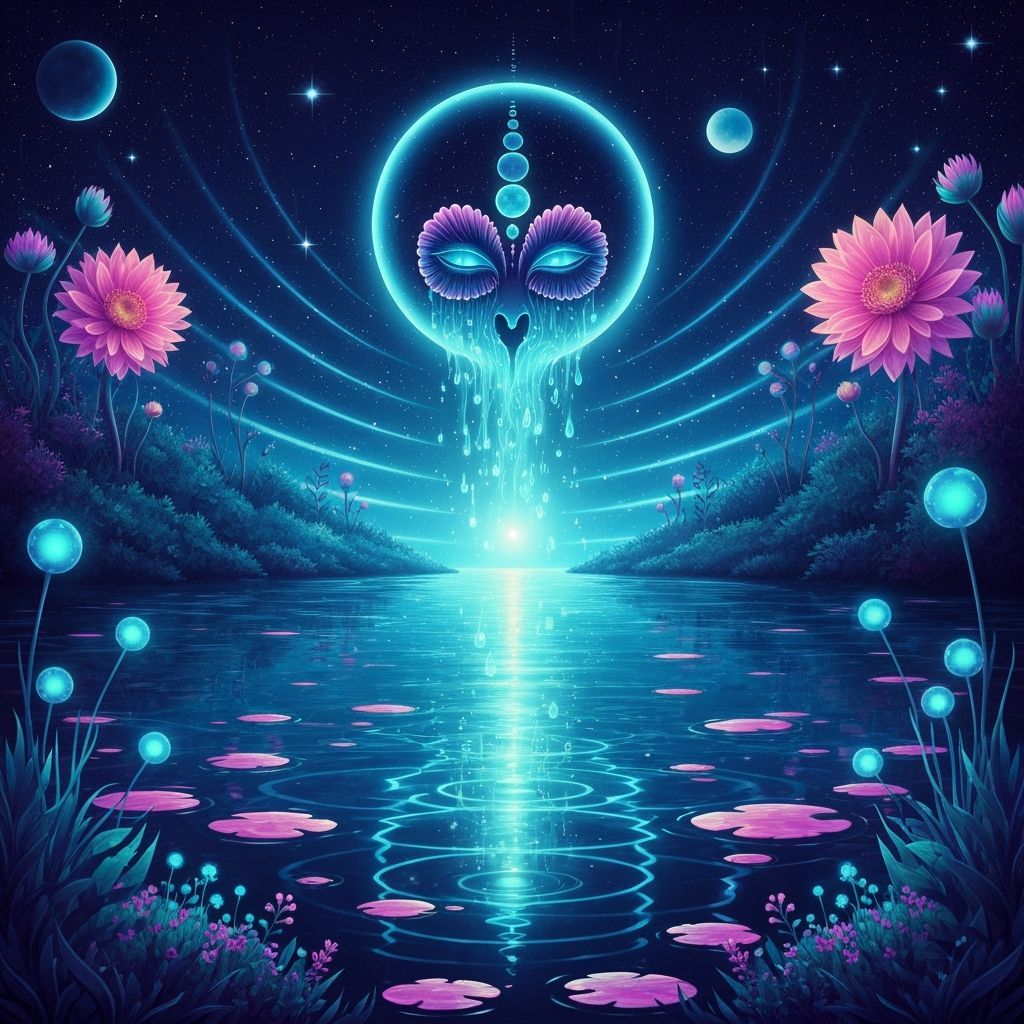 Psychedelic Lake of Ancient Wisdom in Surrealist Style