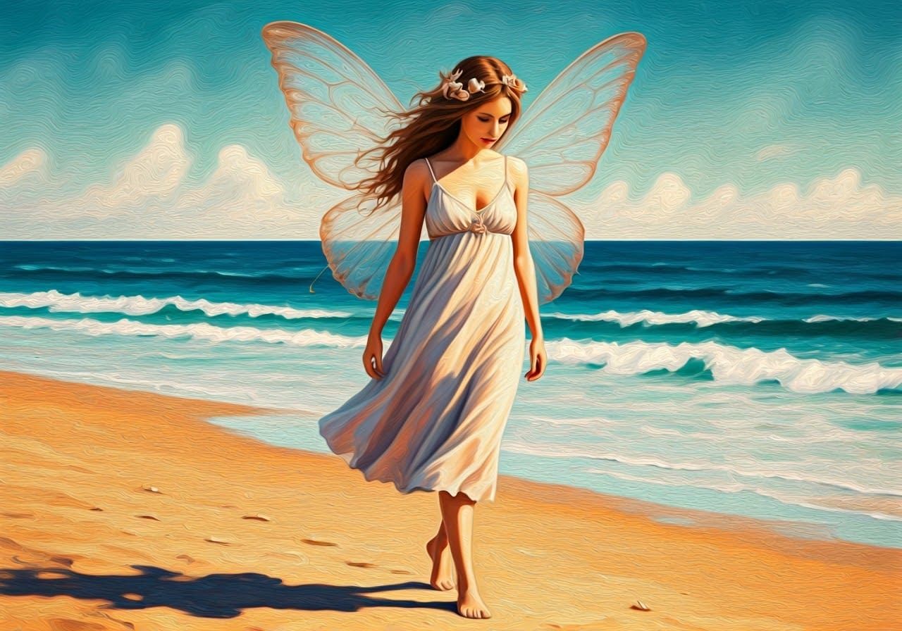Beach Fairy in Dreamy Impasto Style