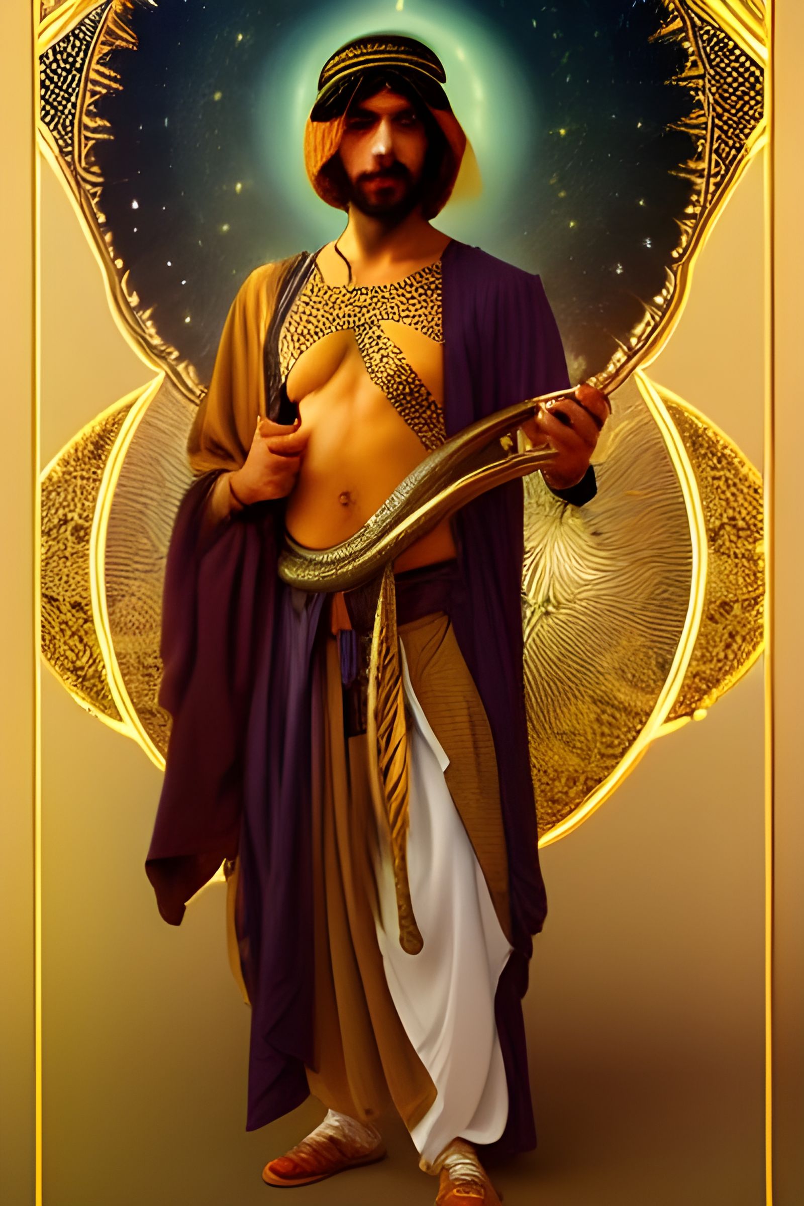 Celestial Snake Charmer in Art Nouveau Style