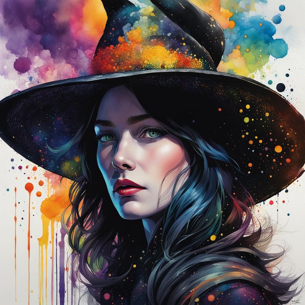 Fair Witch Portrait in Mixed Media Style