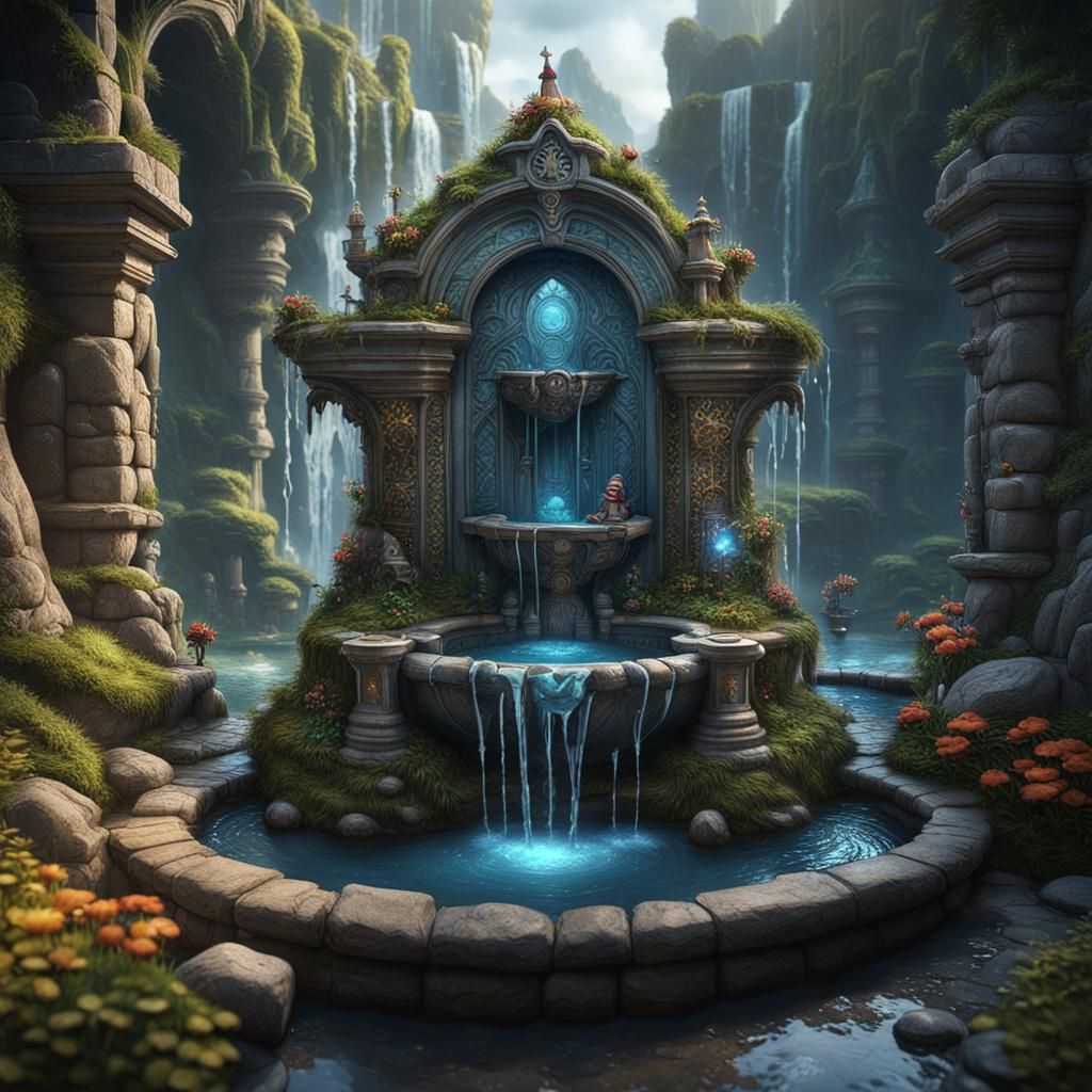 Fantastical Gnome Fountain Concept Art in 8K