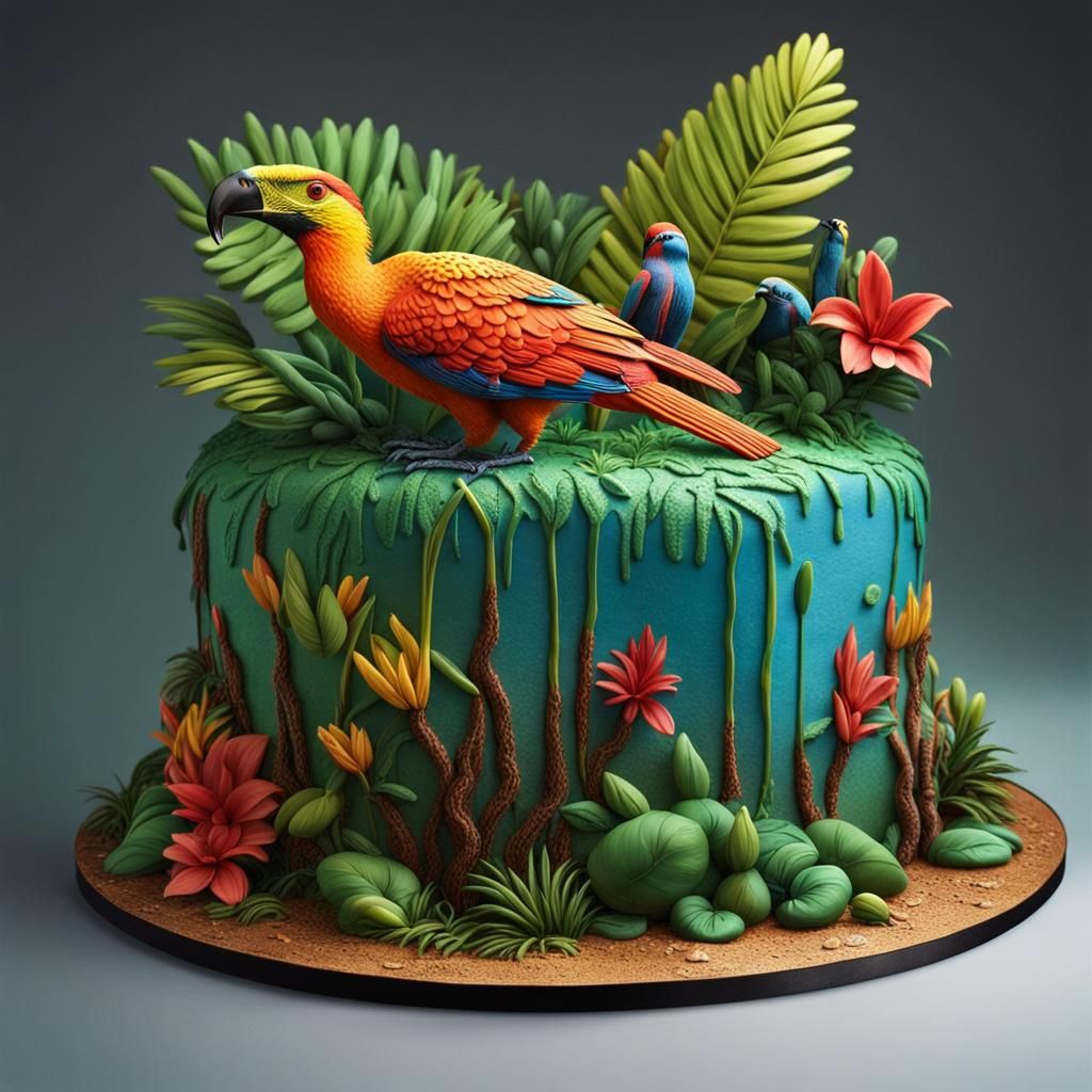 Hyperrealistic Rainforest Cake Sculpture