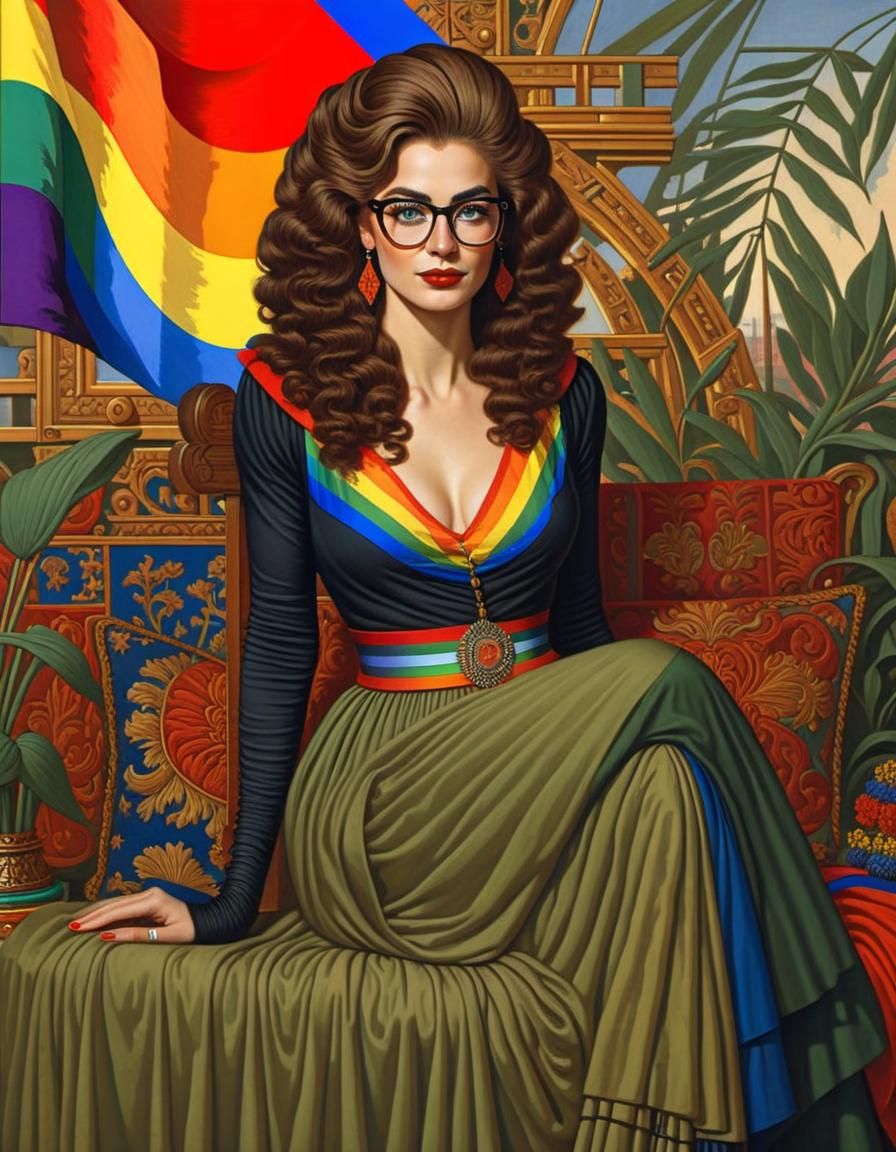 Dutch Woman with LGBTQ Flag, Illustration Art