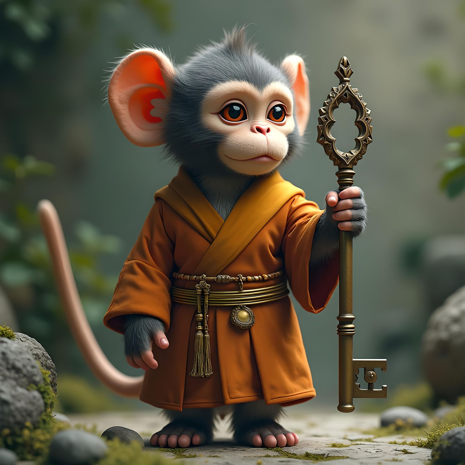 Monkey Monk with a Giant Key