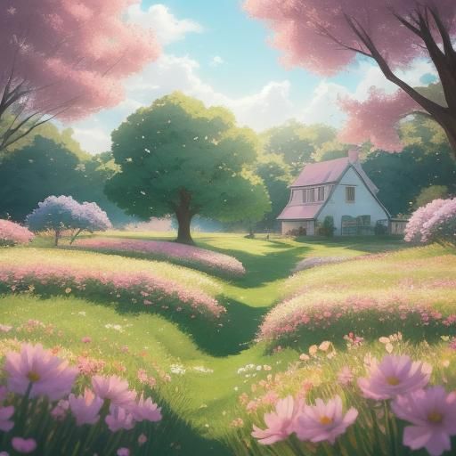 Adorable Anime Bunny in Dreamy Flower Field