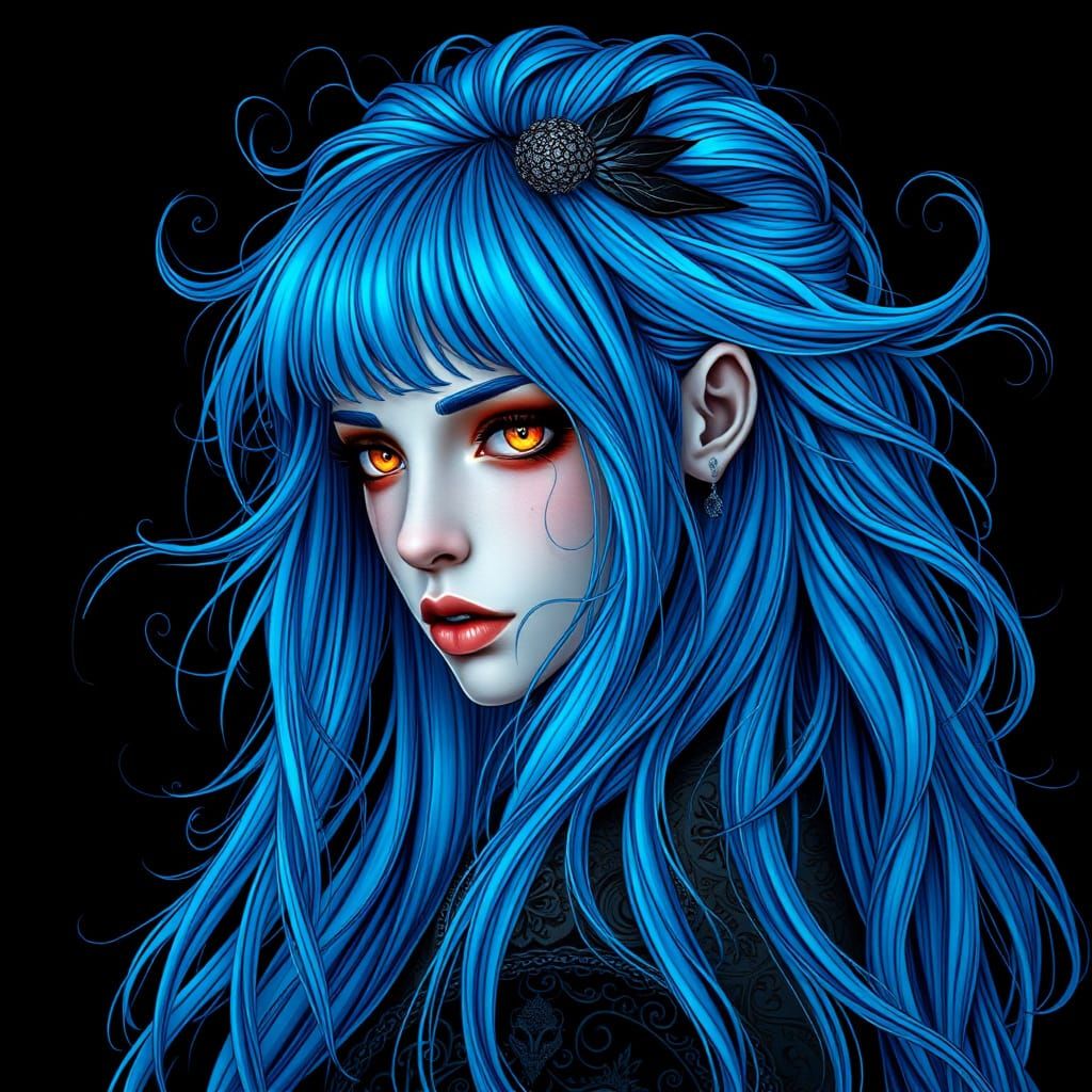Ethereal Dark Fantasy Gothic Warlock with Celestial Blue Hai...