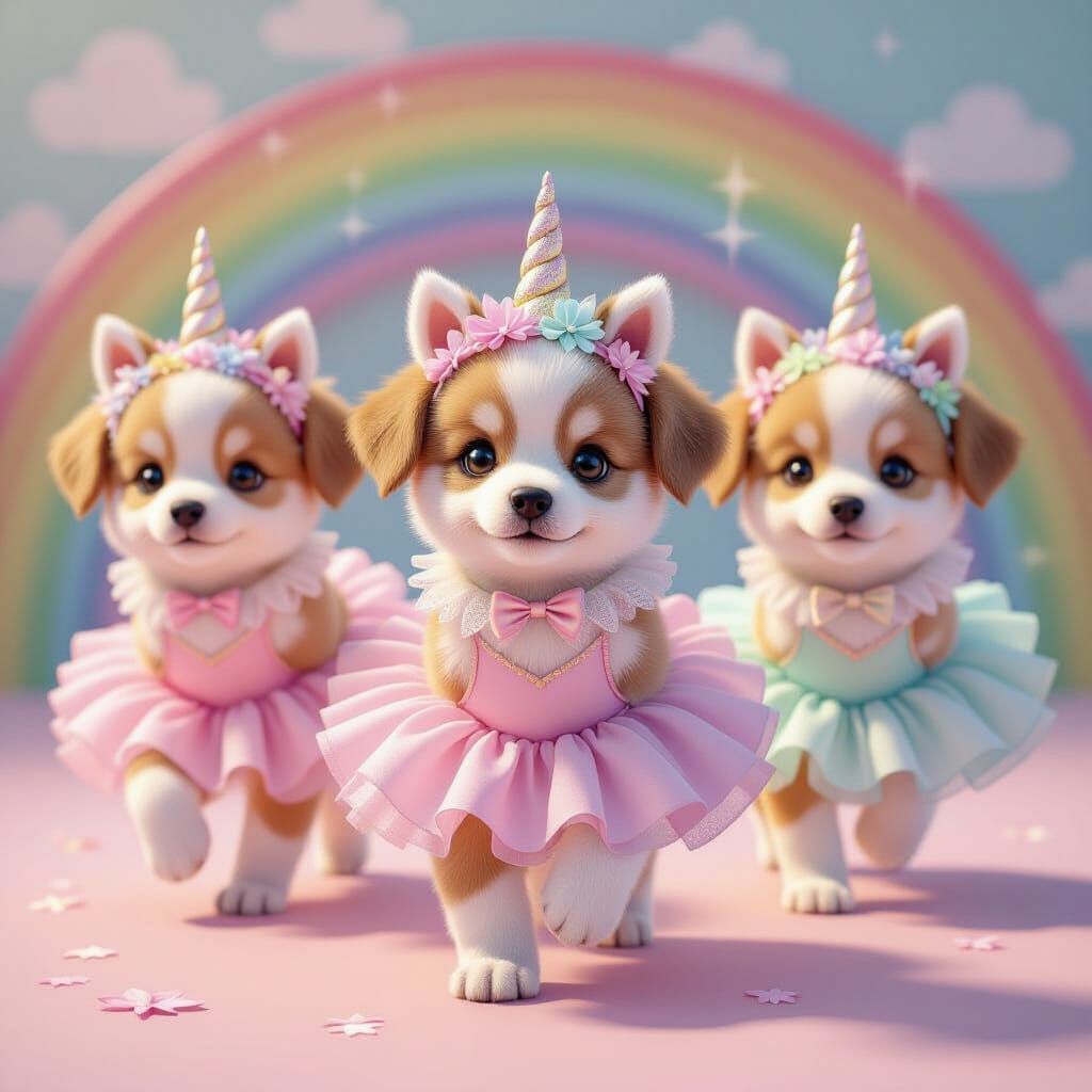 Kawaii Puppies as Unicorns in Pastel Rainbow Hues