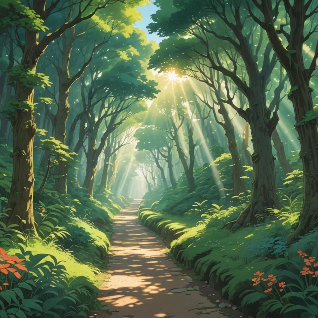 Studio Ghibli Style Forest Landscape