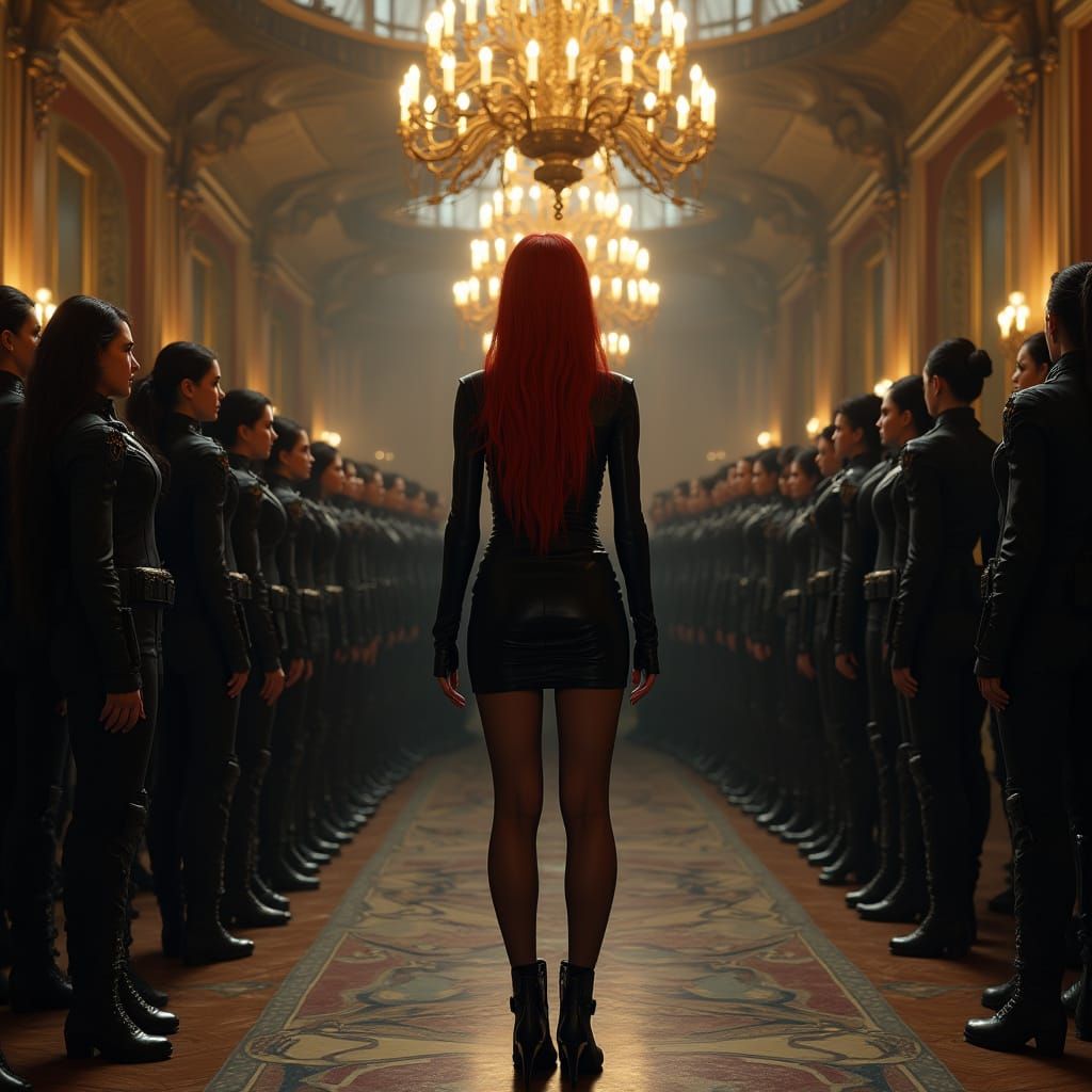 Vampiress Leader Addresses Security Forces in Ballroom