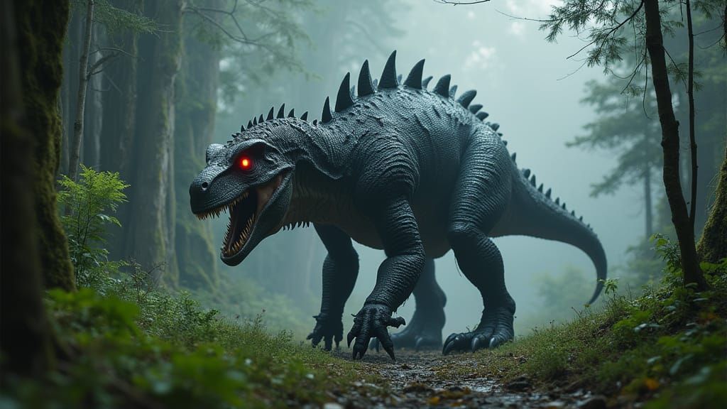 Fearsome Prehistoric Creature Emerges from Ancient Landscape