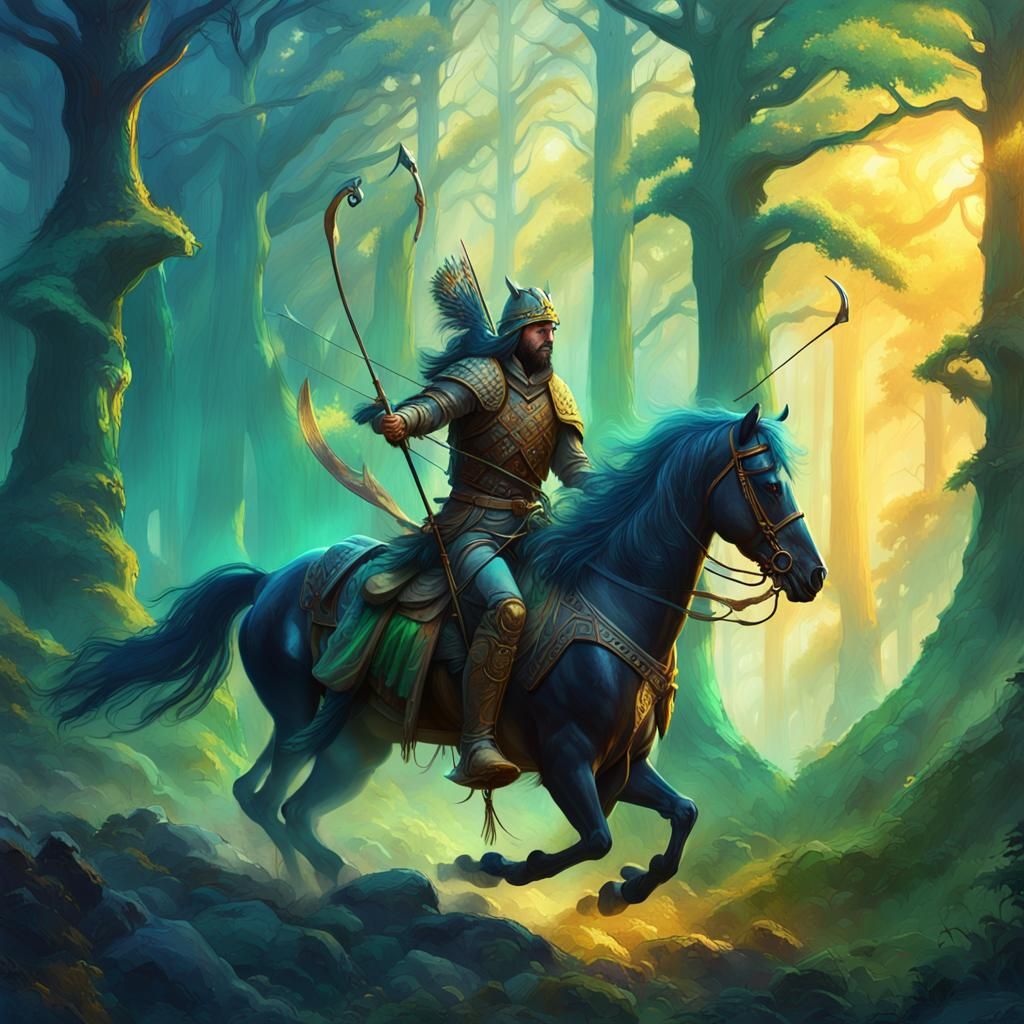 Scythian Archer in Mystical Forest: Fantasy Art