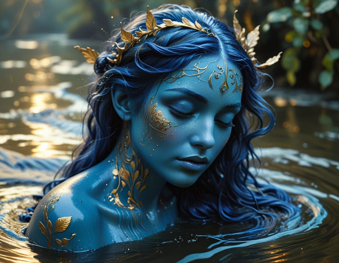 Blue-Skinned River Nymph in Ethereal Glow