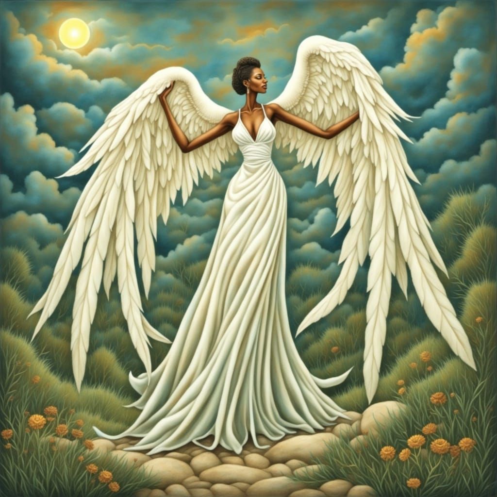 Vespera in Flowing White with Porcelain Wings