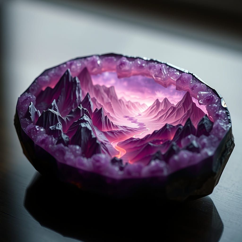 Surreal Amethyst Landscape Relief in Intricate 3D
