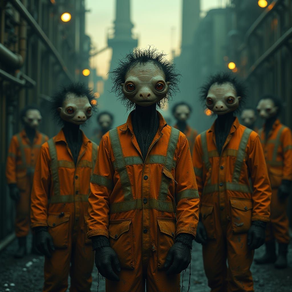 Grotesque Humanoids in Nuclear Plant, Hyper-Realistic Style