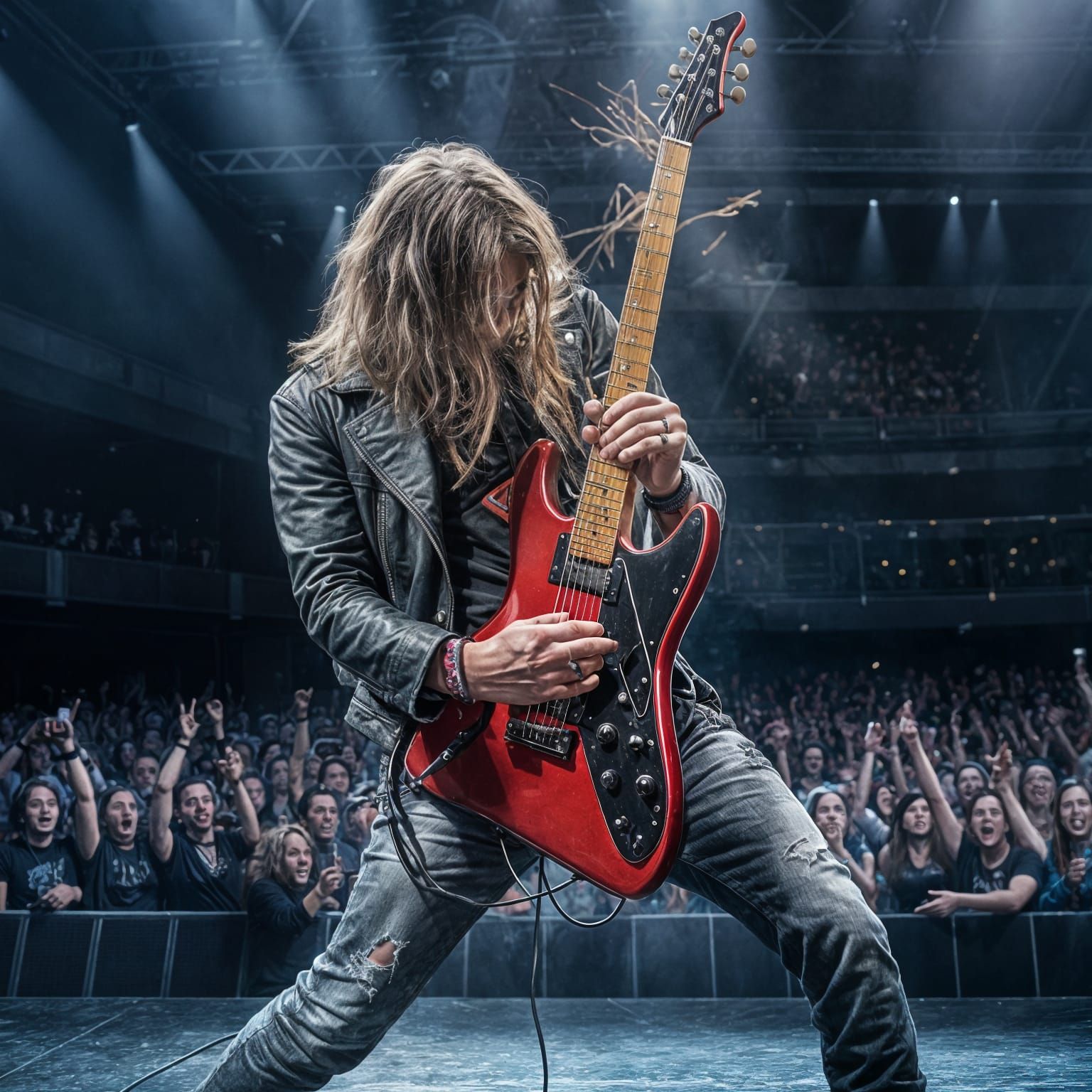 Rock Guitarist Shredding on Stage in Concert