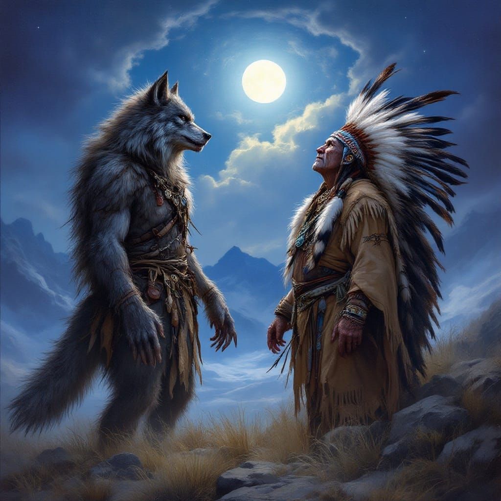 Werewolf and Chief Gaze at the Mystical Moon