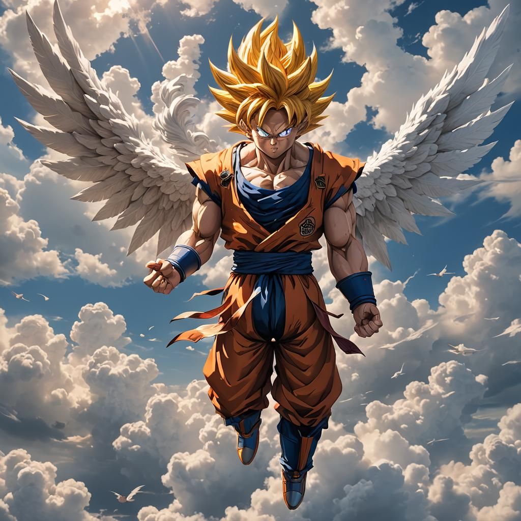 Goku with Angel Wings: 3D Anime Art