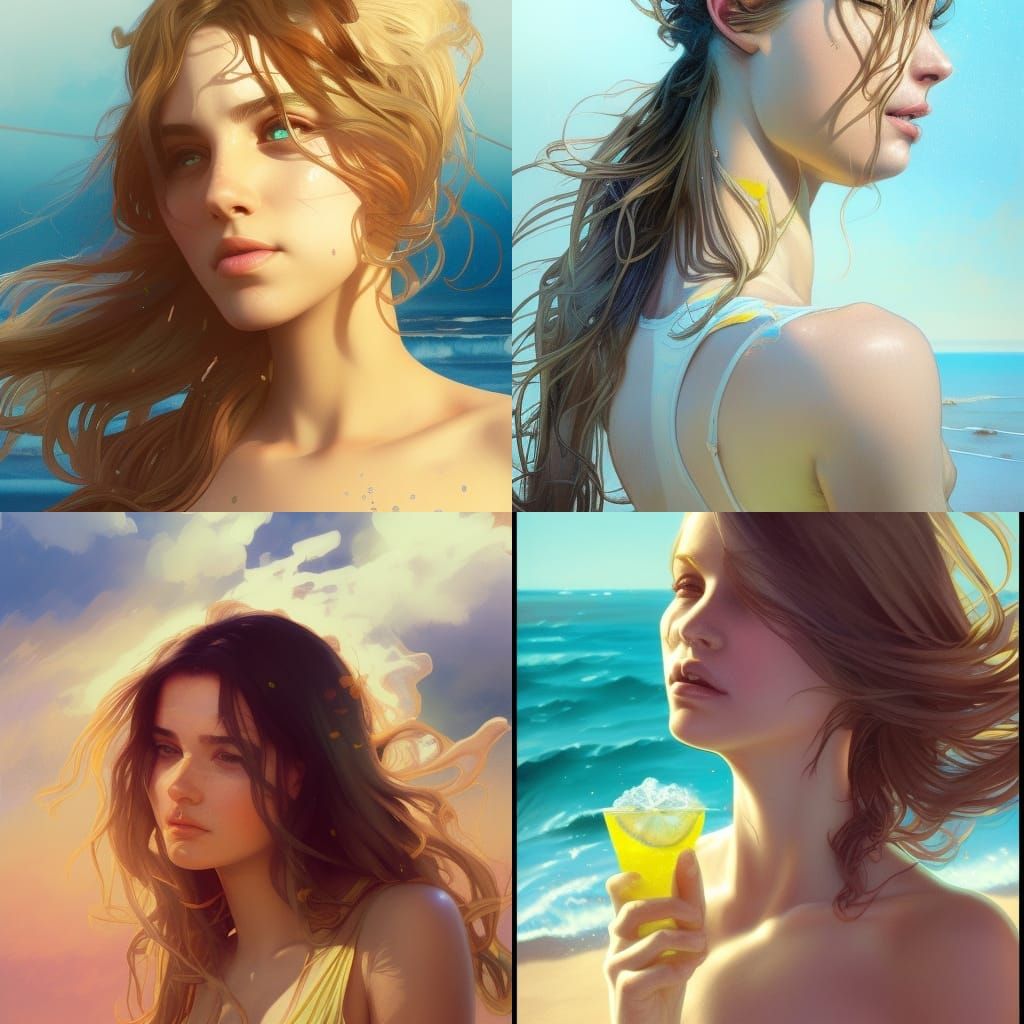 Girl on Sunny Beach, Hyperdetailed Art Portrait