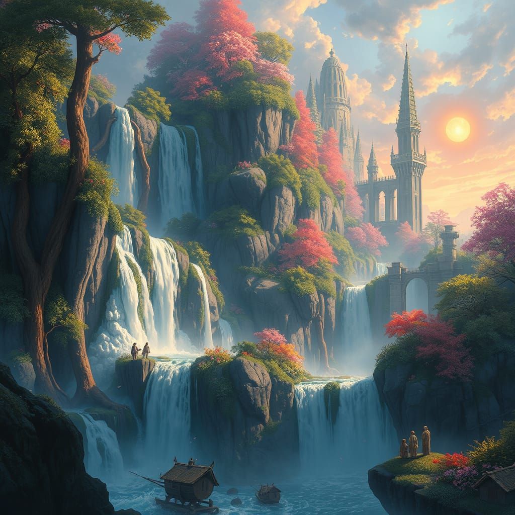 Dreamlike Fantasy Realm in Whimsical Watercolor