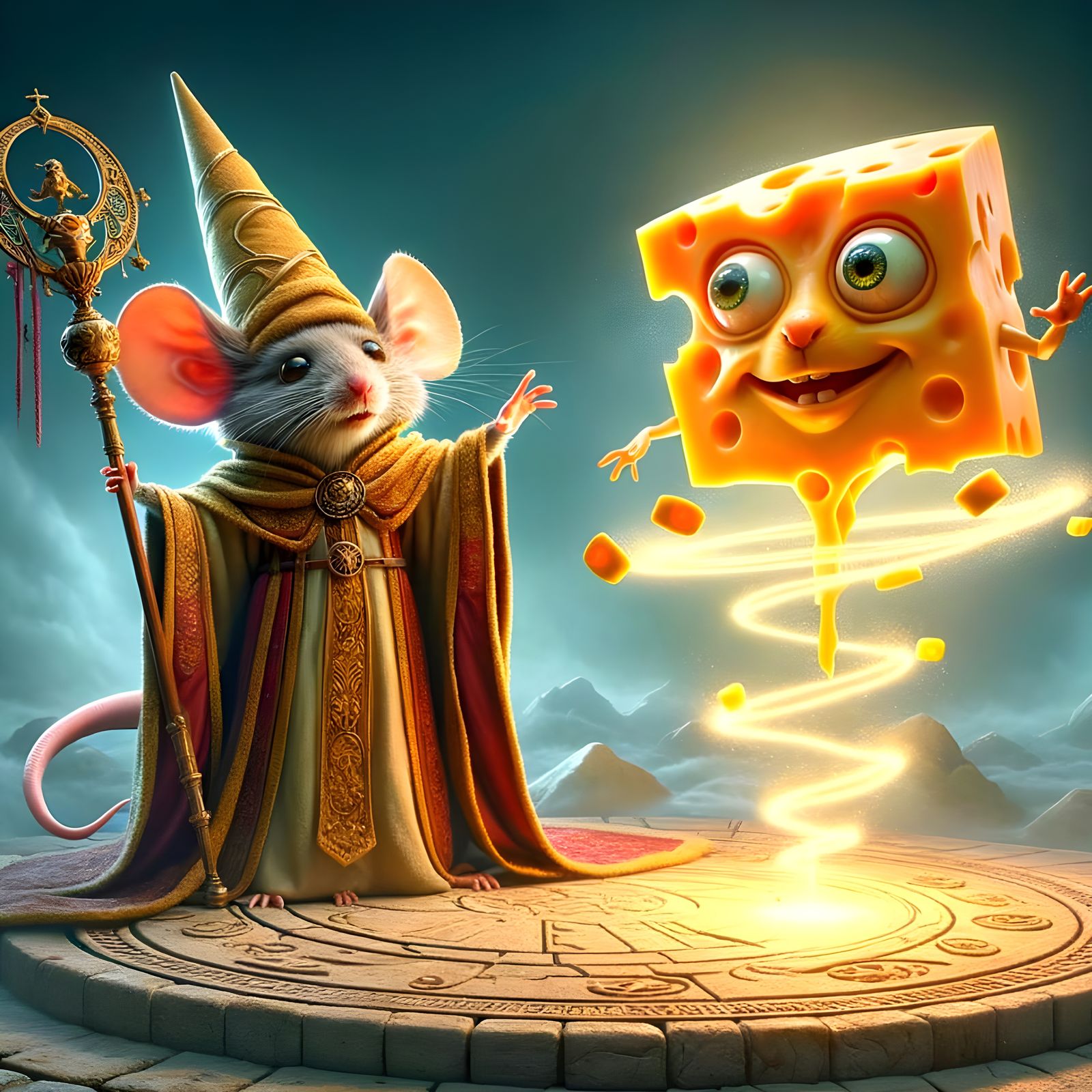 Whimsical Mouse Magician Conjures Cheese Phantom