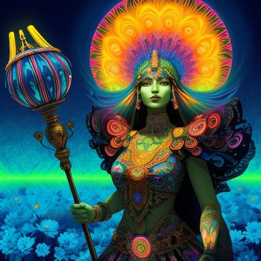 Psychedelic Neon Flowers in Sacred Geometry Art