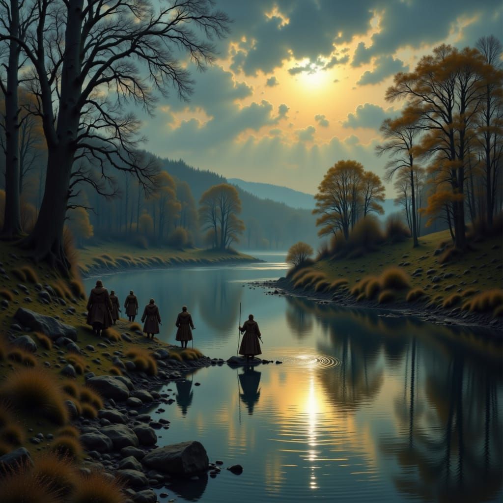 Anne de Breuil Pursued by Musketeers in Moonlight