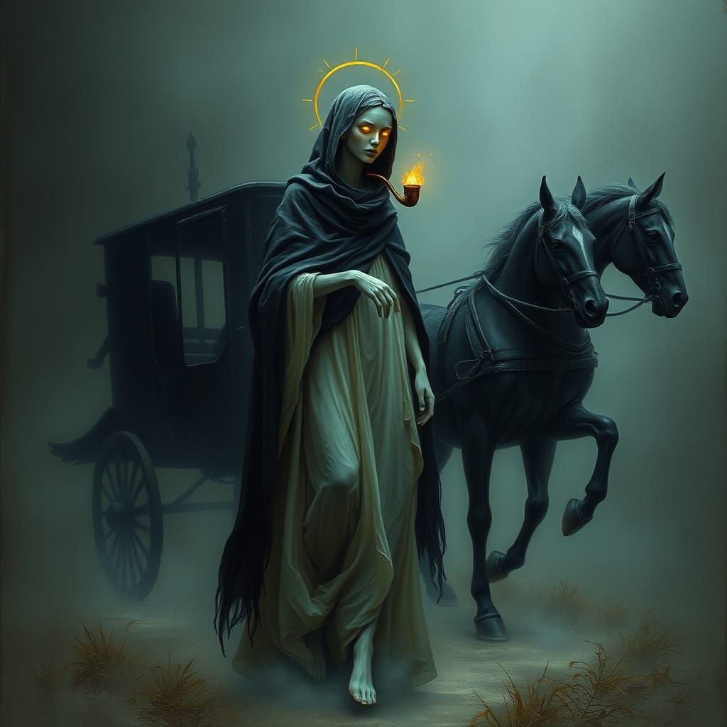 Spectral Figure of Fate, Floating Amidst Eerie Landscape