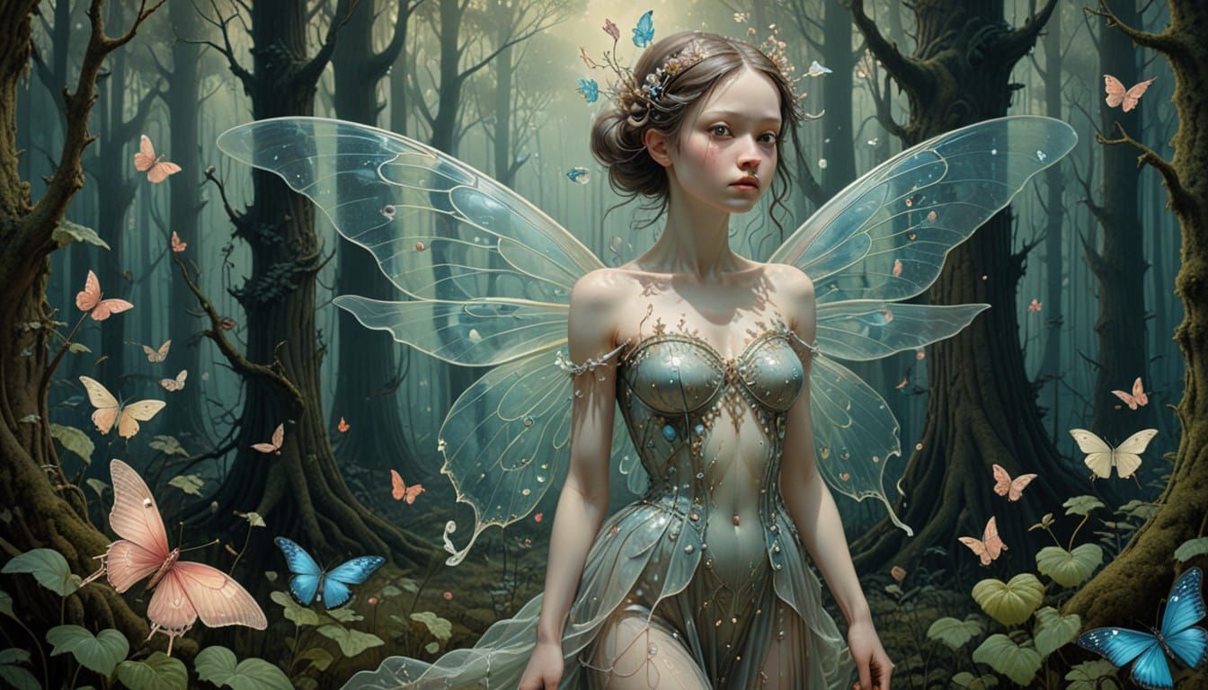 Whimsical Fairy in a Surreal Deep Forest