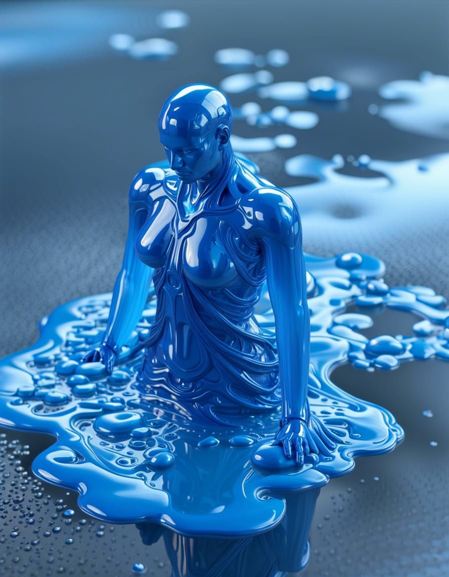 Melting Transparent Blue Water Elemental Sculpture
