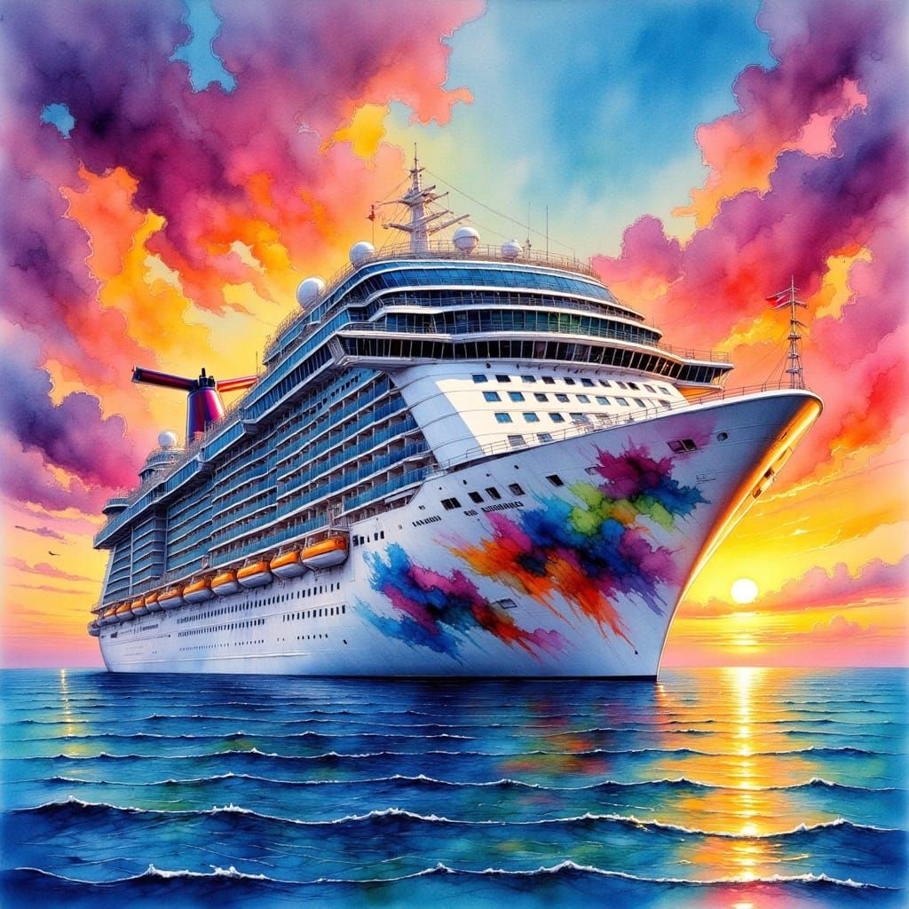 Cruise Ship Empress of the Seas: Ink and Watercolor