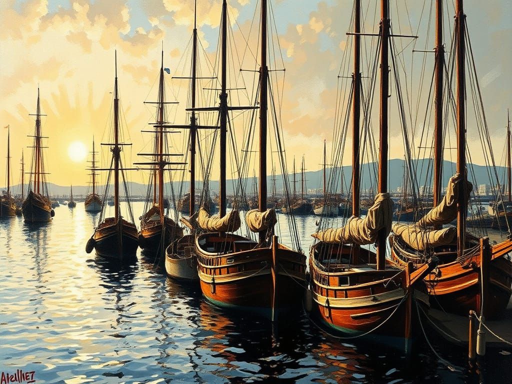 Majestic Harbor Scene in Impasto Style of Rembrandt