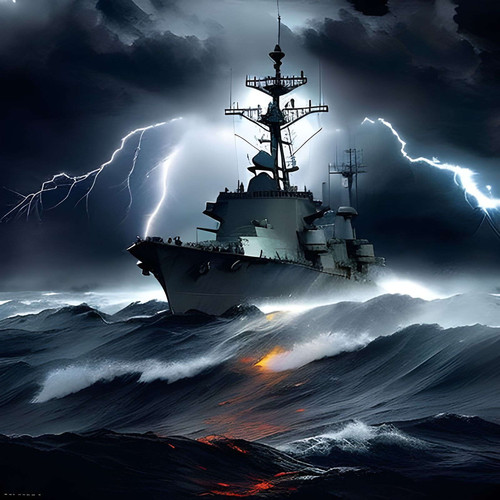 US NAVY Destroyer in Rough Seas