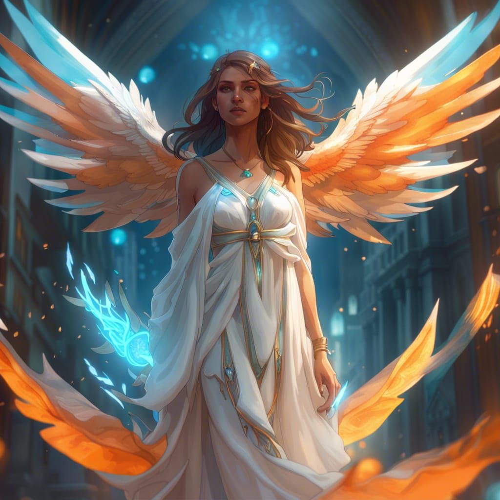 Icy Angel with Blue Flames, Digital Concept Art