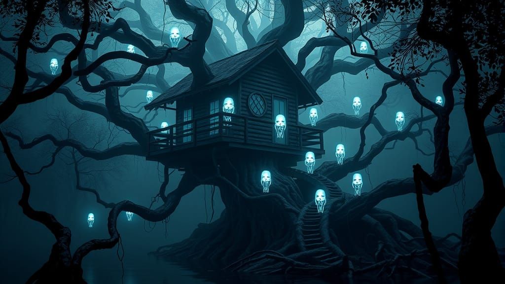 Twisted Mangrove Tree House in Dark, Gnarled Splendor