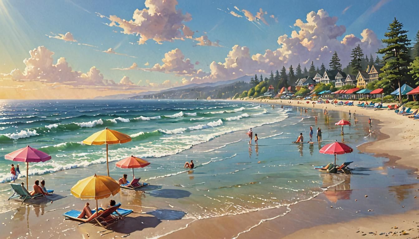 Vibrant Summer Beach Scene Digital Painting