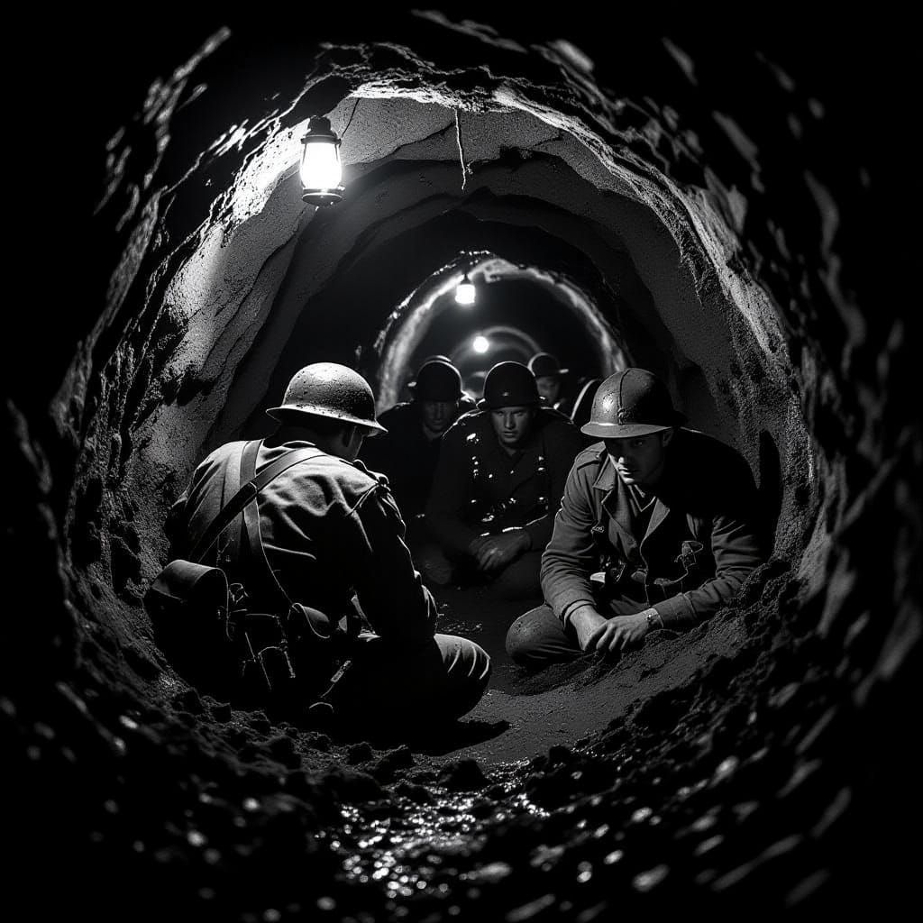 Prisoners Flee in Dramatic Black and White Scene