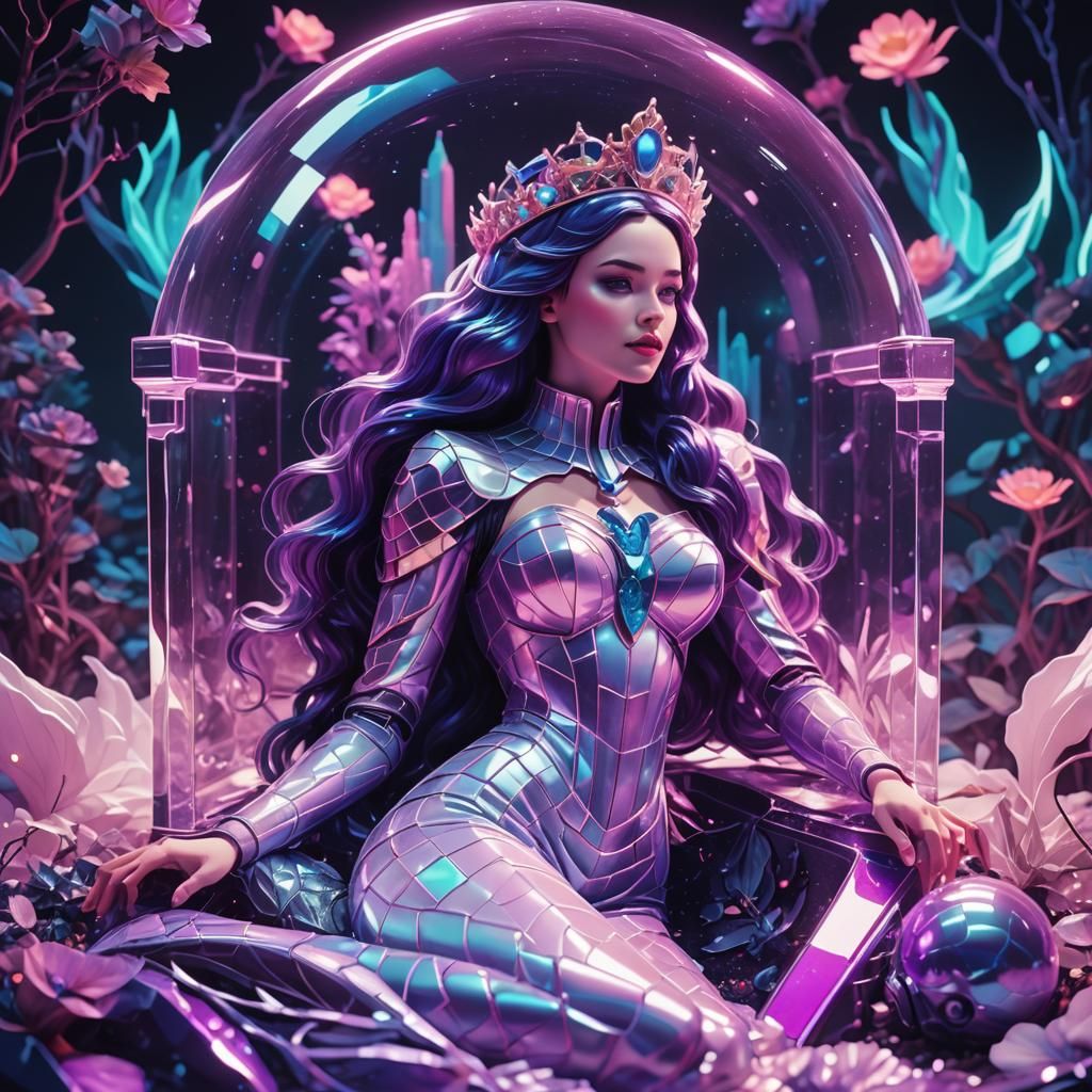Cyber Mermaid Snow White in Neon Cemetery