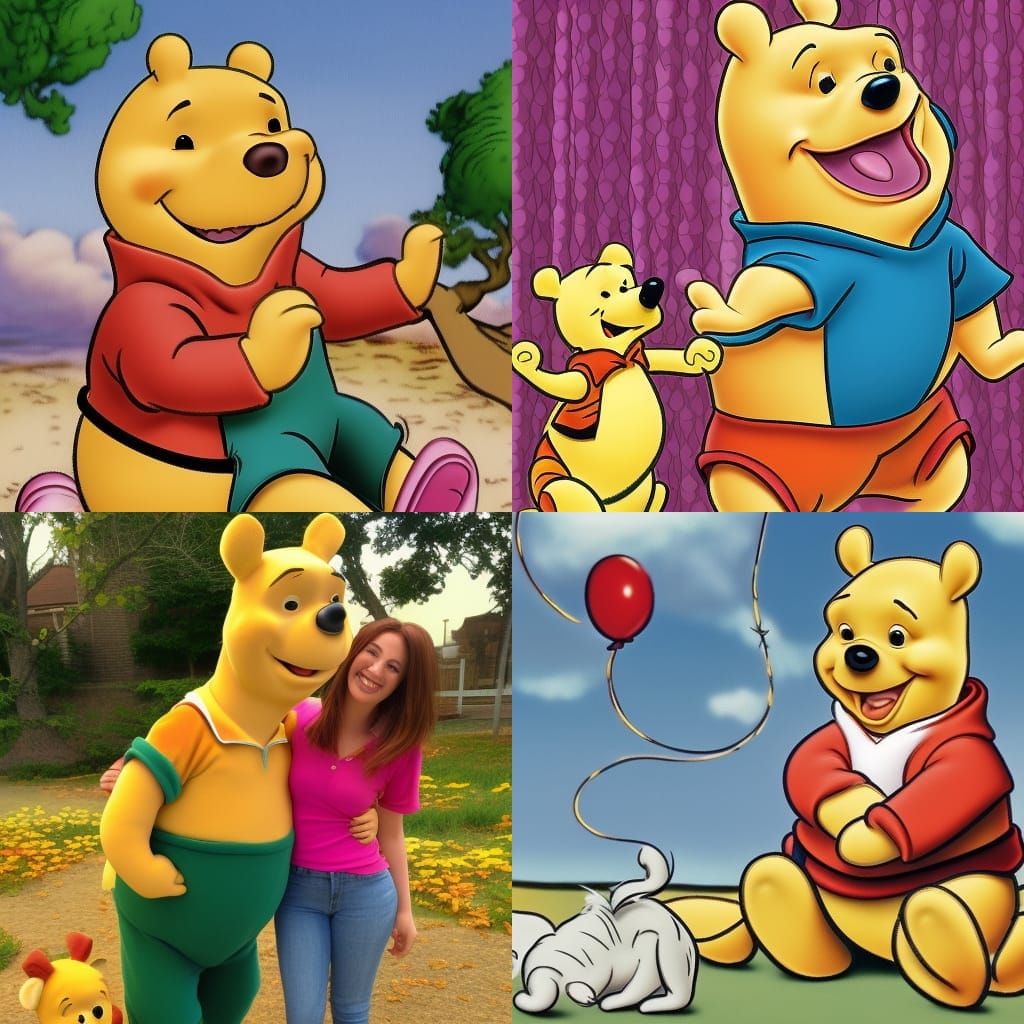 Girlfriend with Winnie the Pooh in Cartoon Style
