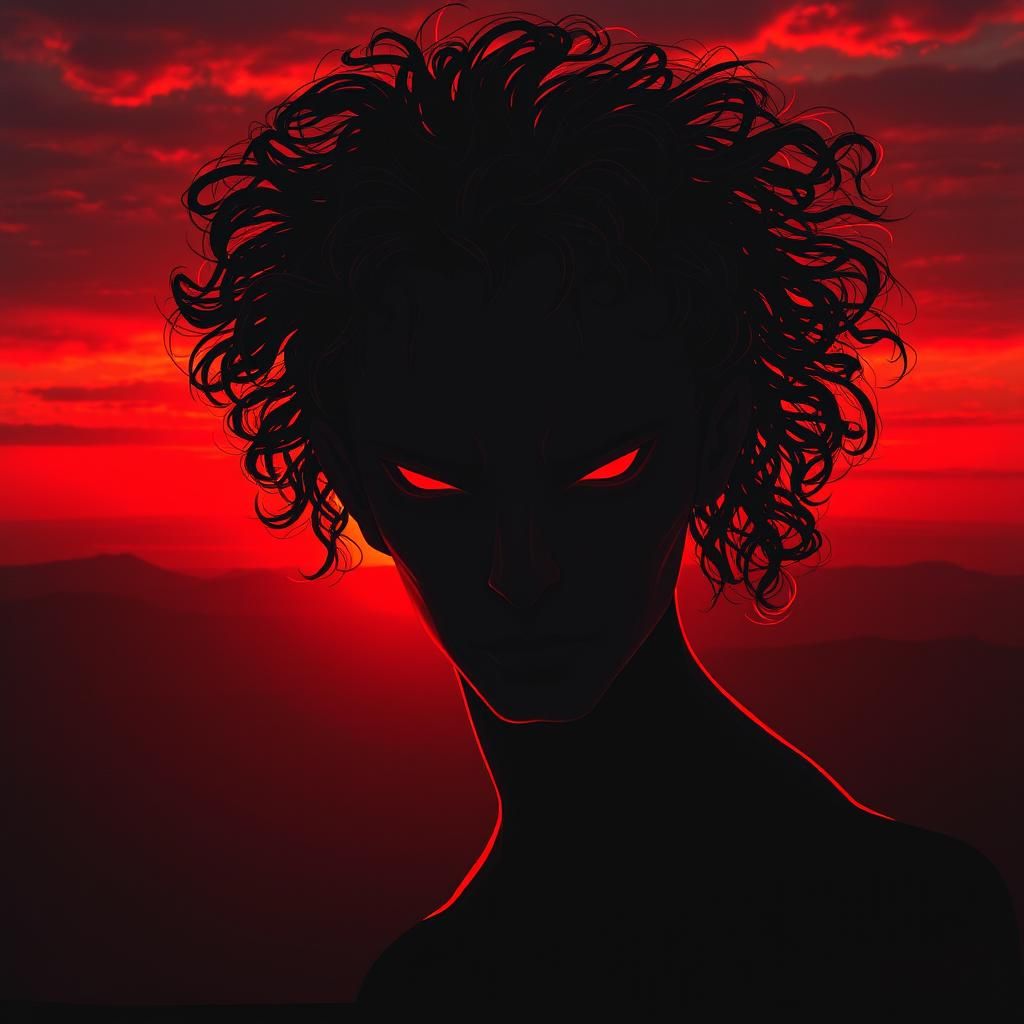 Nightmarish Dreamscape with Red Sunset and Dark Figure