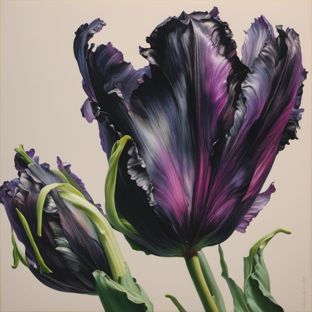 Hyperrealistic Black Tulip Oil Painting in 8k Resolution