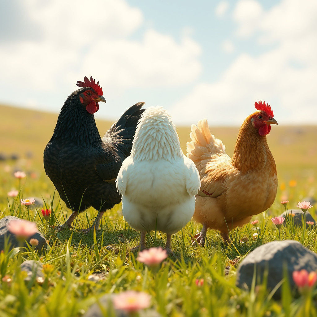 Idyllic Field with Hens, Digital Art