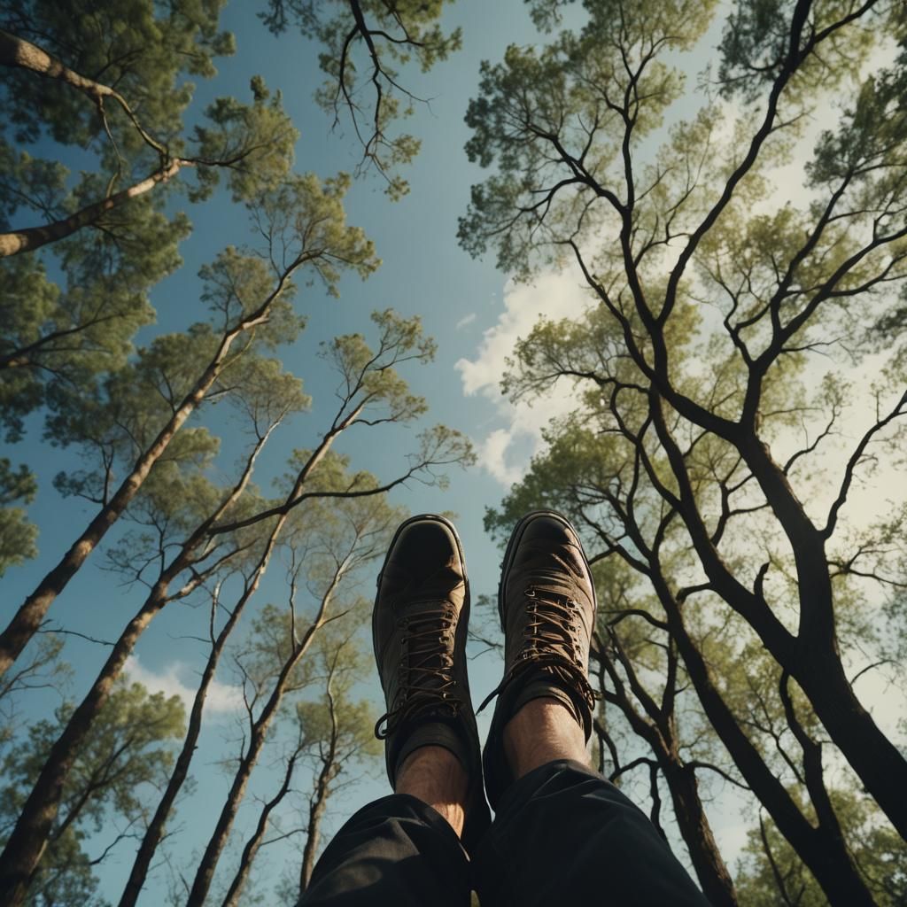 Man's Feet Gazing at Sky with Trees