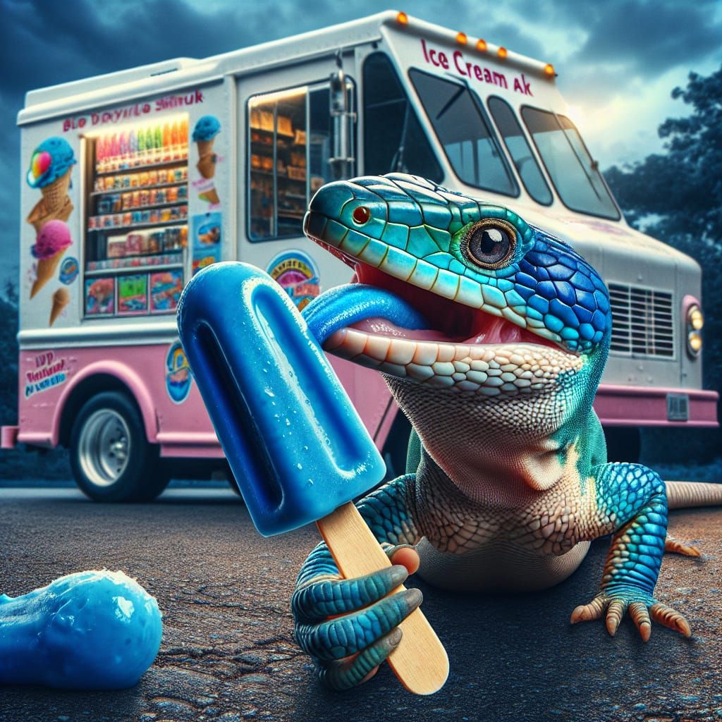 Blue Tongue Skink Enjoys Blue Popsicle
