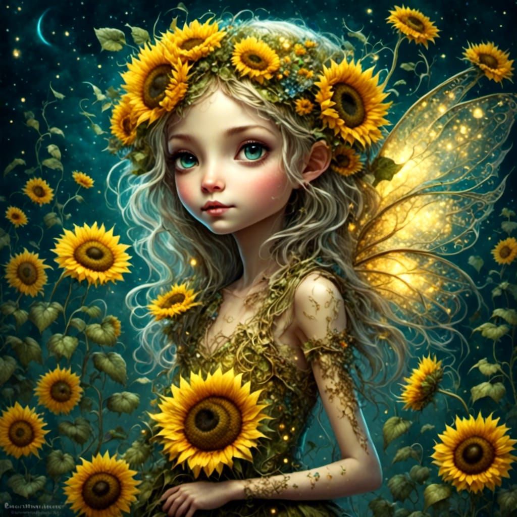 Sunflower Fairy in Starry Sunflower Field